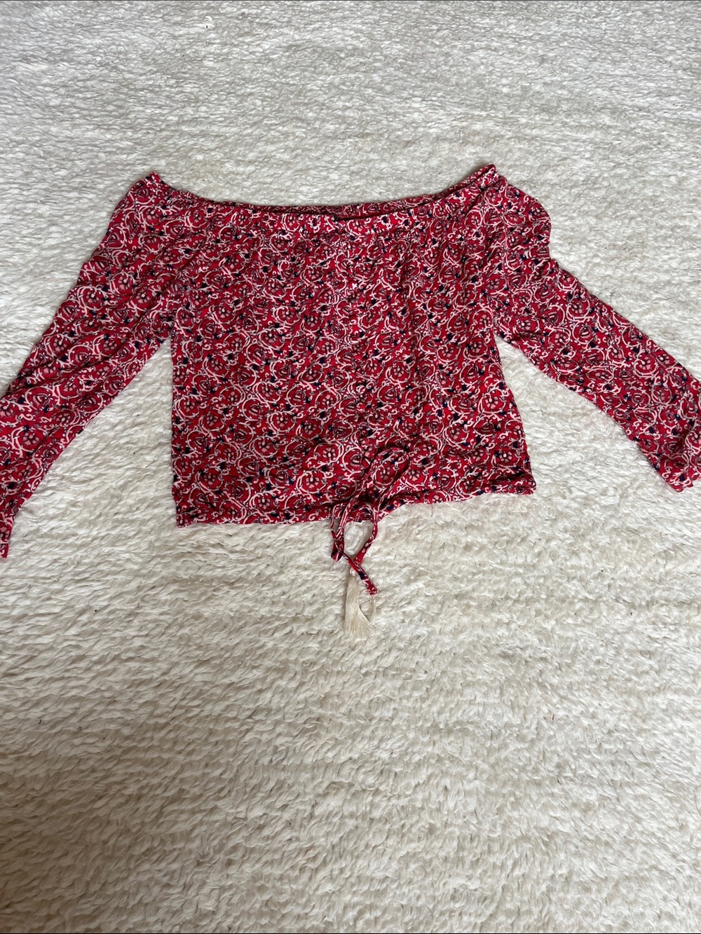 Minkpink Women’s Off-Shoulder Red Floral Tie-Hem Top Size M